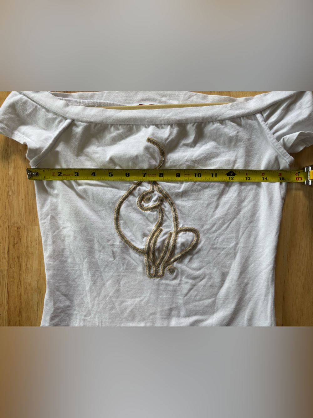 Baby Phat White Off-Shoulder Embroidered Cat Graphic Top - Picture 4 of 5